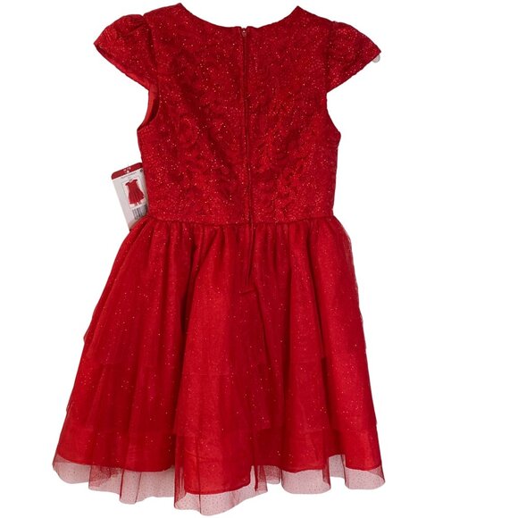 Rare Editions Girls Red Glitter Lace Tulle Dress With Cap Sleeves XL‎ 14-16  NWT - Picture 5 of 13